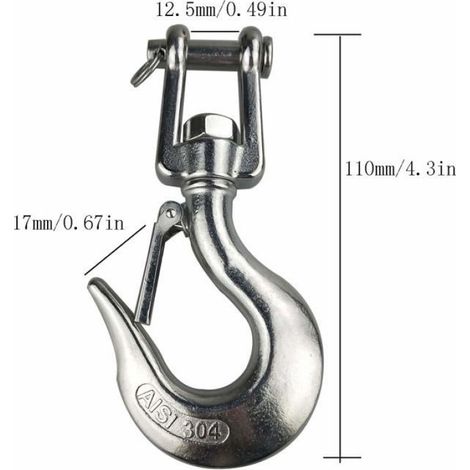 Crochet de levage rotatif 360 ° en acier inoxydable 304 avec verrouillage charge maximale 350 kg dimensions 110 mm (1/3)