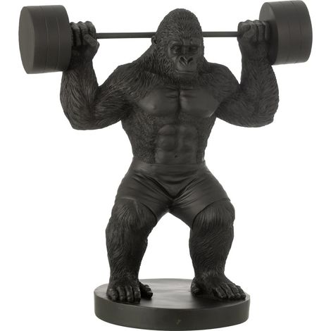 Statue Gorille en Résine "Haltérophilie" 62cm Noir (1/5)