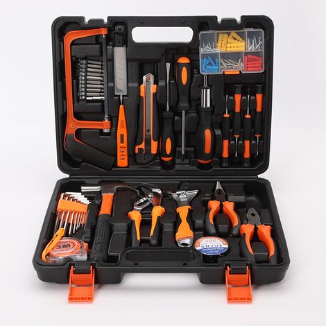 Kit d'Outils avec Boîte en Métal, Pince, Clé, Tournevis, Ensemble Complet pour Voiture et Maison, 100 pièces