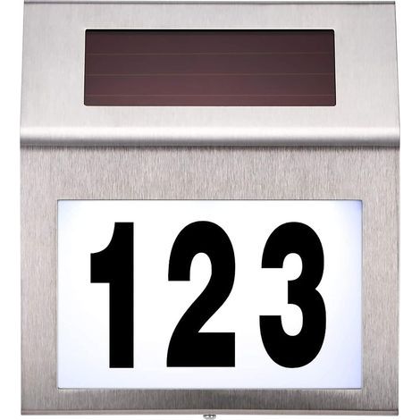 Placa de acero inoxidable con número de casa, con energía solar y resistente al agua para el hogar. (1/5)