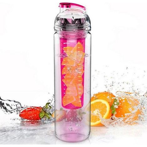 Gourde isotherme sans BPA, réutilisable, avec infuseur à fruits, violette, idéale pour le sport. (1/5)
