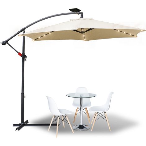 3.5m Parasol avec LED Parasol de jardin hydrofuge Parasol de terrasse UV30+ avec manivelle balcon Parasol de marché, Beige (1/5)