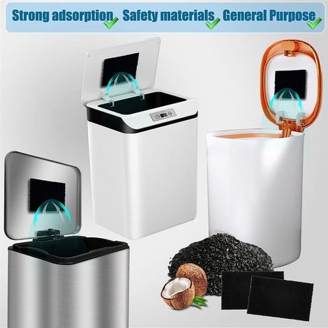 Set aus 12 absorbierenden Mülleimerfiltern – Geruchsfilter mit Aktivkohle für Mülltonnen und Komposteimer (Rechteckig) (1/3)