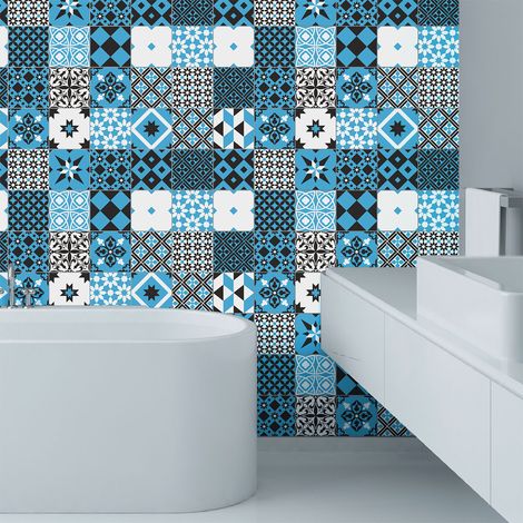 Sticker Mural Carrelage adhésif Cuisine Salle de Bain - 24 STICKERS CARRELAGES AZULEJOS RANJITA - 24stickers10x10cm (1/5)