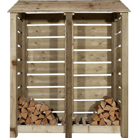 Slatted wooden log store W-146cm, H-180cm, D-88cm - natural (light green) finish