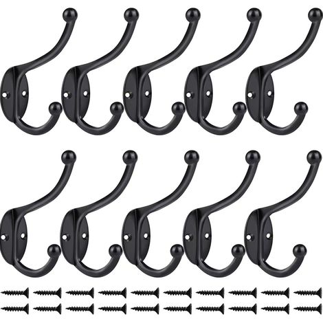 (Noir) 10 patères murales vintage, crochets de porte en métal uniques, acier inoxydable rétro avec vis pour la maison, porte-manteau, salle de bain, cuisine