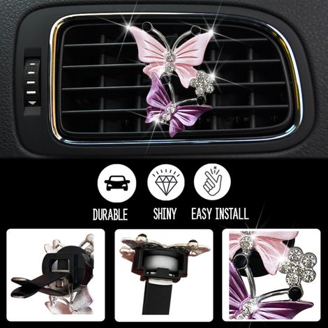 Lot de 2 diffuseurs de parfum papillon pour grille d'aération de voiture, avec strass et accessoires brillants. (1/5)