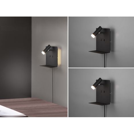 2er Set LED Wandspots Schwarz mit Schalter, Stecker & USB, Breite 16cm (1/5)
