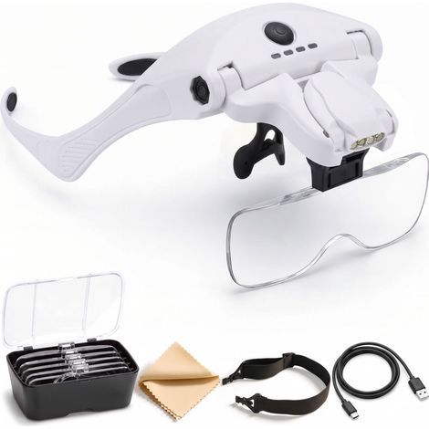 Lunettes Loupe Grossissante comme Diamond Painting Accessoires avec 4 LED et Réglage à 2 Niveaux, Lampe Frontale pour Lecture Bijoutier Broderie Peinture Diamant (1/5)
