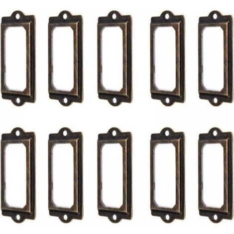 50 Porte-étiquettes 60 x 17 mm Métal Bronze Vintage Porte-étiquettes Porte-cartes Bibliothèque Tiroir