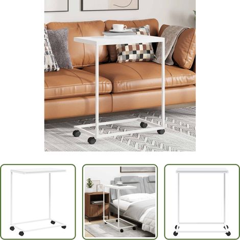 C-Design Beistelltisch - Beistelltisch mit Rollen Weiß 55x35x70 cm Holzwerkstoff (1/5)