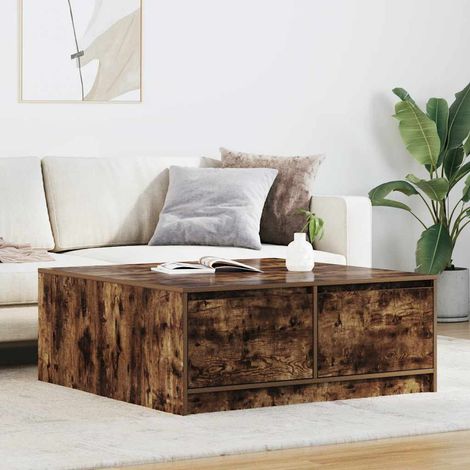 Coffee Table with Drawers Smoked Oak 100x100x40 cm vidaXL (1/5)