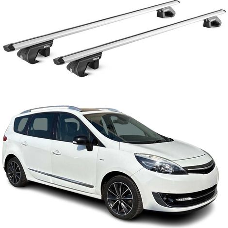 OMAC Barres de toit aluminium certifiées TÜV pour Renault Scenic mk3 / X-Mod 2009-2016 – Pour rails de toit standards – Rainure en T – Charge max 90 kg – 2 antivols Argent (1/4)