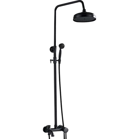 HAUTOUR Ensemble de douche noir en acier inoxydable avec pommeau de douche et douchette à main, douche à effet pluie, Colonne de Douche pour salle de bain 20 cm (1/5)