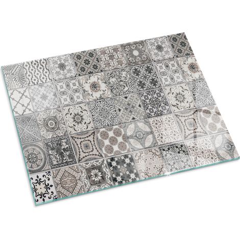 Plaque Rectangulaire de sol pour cheminée en verre trempé avec impression Motifs de carreaux décoratifs 80x60 cm (1/5)