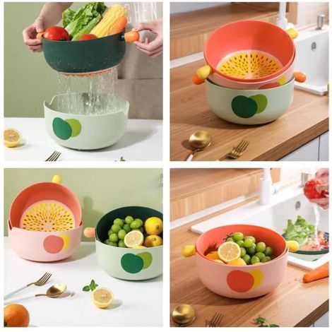 Panier de vidange,Panier de vidange en Plastique de Cuisine empilable,Panier de Fruits à Double Couche Rotatif,Ustensiles de (1/4)