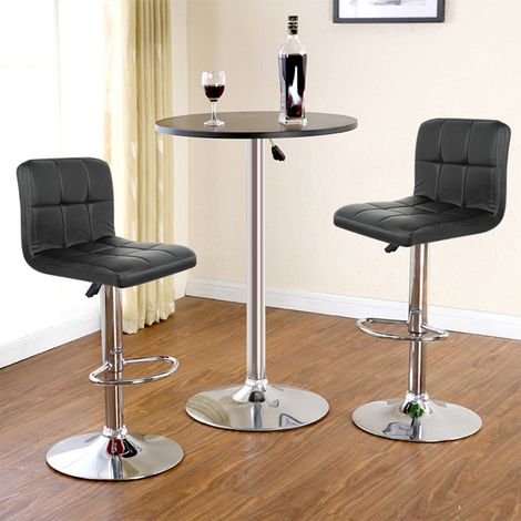 Hofuton Tabourets de Bar, Lot de 2, Chaises, Hauteur Réglable, Revêtement en PU, Pivotant sur 360°, sans Accoudoirs, avec Dossier et Repose-Pieds, Piètement Chromé, Noir (1/5)