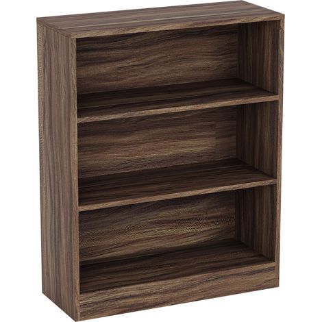 Bibliothèque Basse Cambridge, Étagère Autoportante, Rangement, Salon, 75x60x24cm, 3 Niveaux, Noyer (1/5)