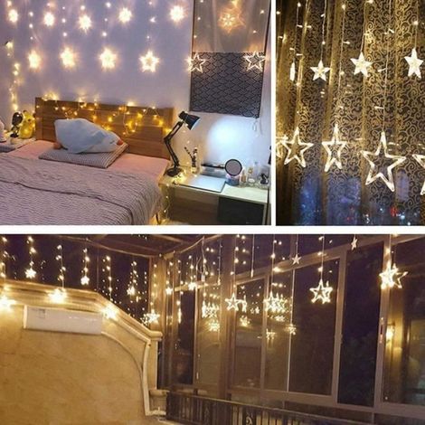 Rideau LumièRe,Guirlandes Lumineuses Led 12 EtoiléS 138 Leds Guirlande Interieur Deco Blanc Chaud Pour MariageNoëL DéCoVacanc 582 (1/4)