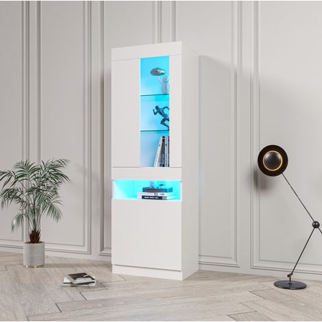 CHICFURN Vitrina LED 50x40x180 cm de aglomerado blanco, almacenaje moderno (1/5)