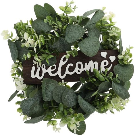 Couronne eucalyptus bienvenue, réaliste, porte, fête, printemps (1/4)