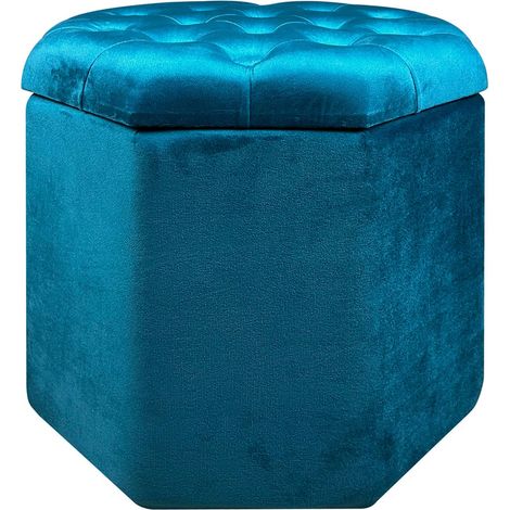 Pouf Ottagonale Contenitore Poggiapiedi Salotto In Velluto Sgabello Camera Design Pouff Poltroncina Cameretta Petrolio (1/5)