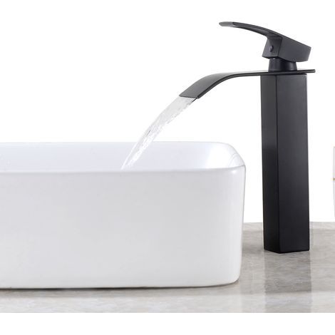 Cecipa Haut Mitigeur de lavabo Robinet Lavabo Haut Mono-trouavec Robinetterie Lave-mains avec Levier Unique en Cuivre Mélangeur l'Eau Chaude et Froide pour Salle de Bain Noir (1/4)
