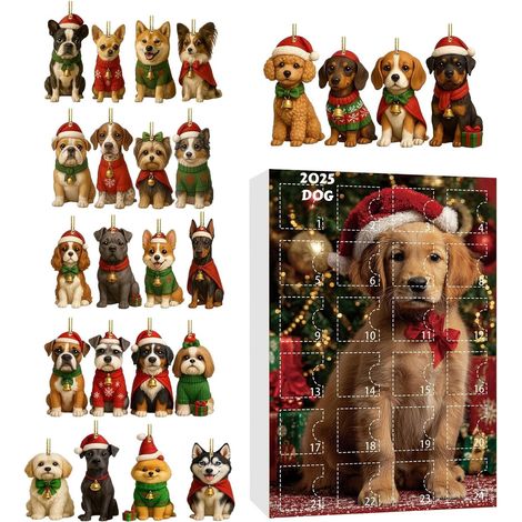 Calendrier de l'Avent avec pendentif chien en acrylique plat 2D 24 pendentifs chien pour calendrier de l'Avent pour sapin fenêtre mur porte cheminée (1/5)