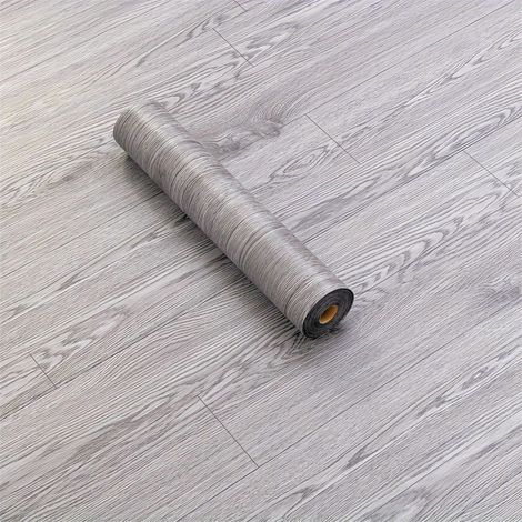 Selbstklebende PVC-Vinylbodenrollen, hellgraues Holzmaserungsmuster, wasserfeste und strapazierfähige Bodenfolie, 40 x 300 cm pro Rolle.