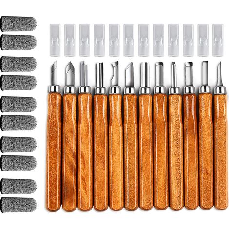 Kit 12 EINNENFFER d'accessoires de sculpture sur bois, bois/métal, pour argile, céramique, pour amateurs et professionnels, marron/argent (1/5)