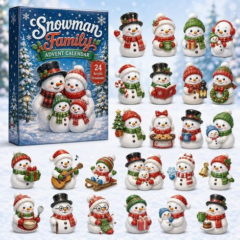 Calendrier de l'Avent de Noël avec figurines à collectionner - Coffret de l'Avent festif pour adultes et enfants - Famille de bonhommes de neige - Boîte surprise (1/5)