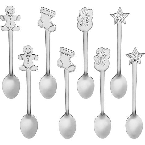 8-teiliges Weihnachts-Kaffeelöffel-Set, Dessertlöffel aus Edelstahl, Zuckerlöffel, Eiscremelöffel, Teelöffel, Trinklöffel zum Umrühren für Küchengeschirr (a) (1/5)