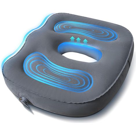 Coussin de siège orthopédique Gonflable pour Bureau - Support Coccyx Anti-hémorroïdes - Rehausseur Ergonomique Coussin de siège pour Longues périodes assises (Gris) (1/5)
