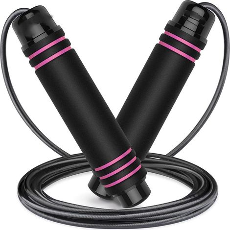Jump Rope - Steel Wire - Adjustable Length Up To 3 M Long - Ball Bearing Swivel - Ergonomic Foam Handles - For Adults - 1 Piece