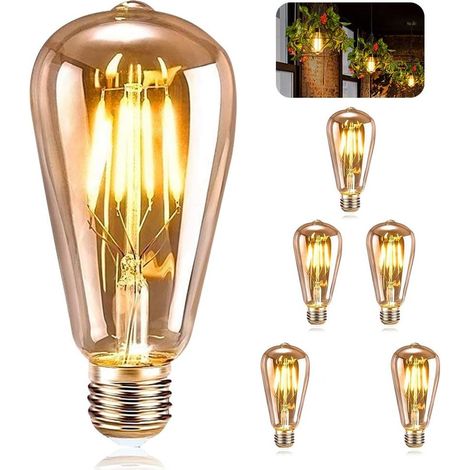 Paquete de 5 bombillas LED Edison, color ámbar, luz cálida blanca 2700K, base E27, estilo retro americano, 4W, para decoración de restaurantes, cafeterías y bares (1/5)