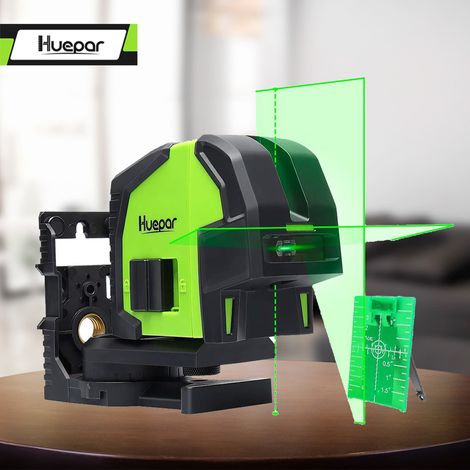 Laser-Nivelliergerät mit 2 Lotpunkten – Huepar Professionelles grünes Laserstrahl-Fächerdiagramm von 130°, wählbare vertikale und horizontale Linien, 2-in-1-Mehrzweck-Selbstnivellierungs-Ausrichtungsl