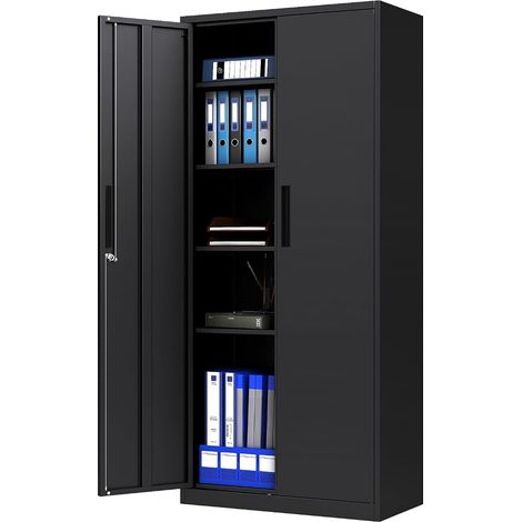 Metal Office Storage Unit 80 x 40 x 180 cm with 4 Removable and Adjustable Shelves in 71 Positions, Office Cabinet with 2 Keys Lock, Anti-Tip Kit, for Garage, Interior (1/5)