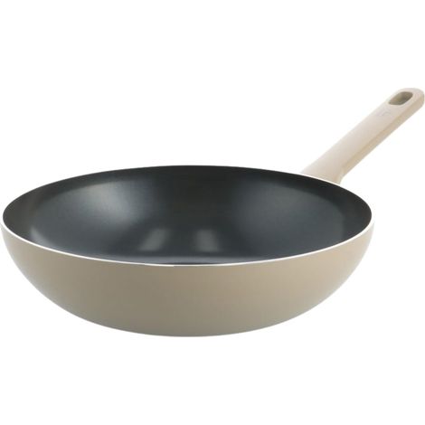 Poêle wok anti-adhésive en céramique compatible avec plaques à induction, sans PFAS et passe au lave-vaisselle et au four Taupe 28 cm (1/5)