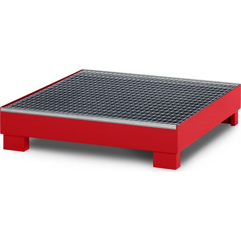RR Industrietechnik Auffangwanne aus Stahl für 4x 200 Liter Fass mit Gitterrost RAL 3000 feuerrot