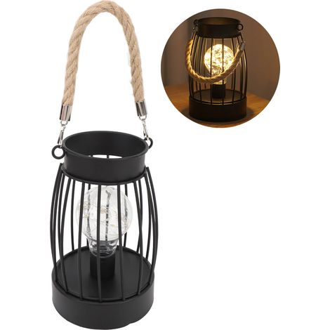 Lampe de table moderne salon, veilleuse rétro style cage en fer, lampe de chevet en fil métallique, lampe de bureau à piles pour chambre, noir (1/5)