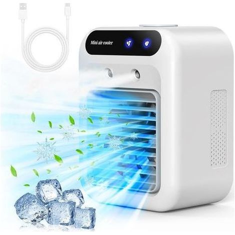 Climatiseur portable silencieux, refroidisseur d'air de 500 ml, 2 vitesses de vent, 2 modes de pulvérisation, mini climatiseur pour chambre, bureau
