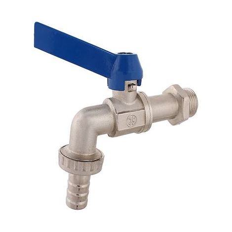 JS KUGEL-AUSLAUFHAHN,SCHWER,DN20  3/4",HEBELGRIFF BLAU,MATT VERCHR.