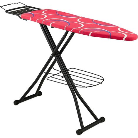 Table à repasser réglable ergonomique 132,5 x 33 cm avec repose-fer pratique design moderne en acier rouge (1/4)