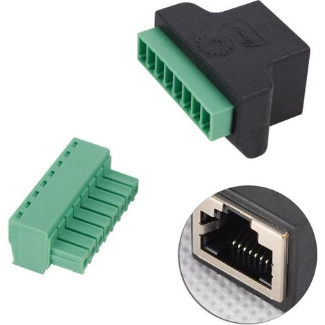 RJ45 Female to 8 Pin Screw Terminal Block Connector Cat7 Cat6 Cat5 Cat5e Ethernet Extension Cable CCTV Adapter Digital DVR Network Adapter Inline Coupler (Black) (1/3)