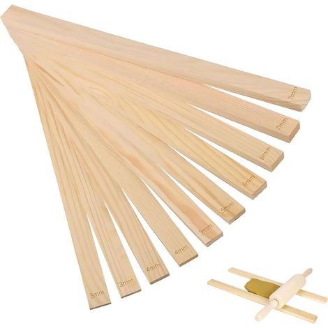 10 x Pottery Rolling Guide Sticks 3/4/5/6/7 mm, Wooden Tools for Depth Guide and Rolling Pin for Crafts Pottery (1/5)