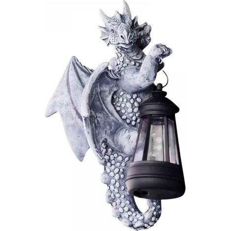 Lampe solaire rechargeable, lanterne solaire, statue de jardin pour dragonnier - Décoration dragon en résine de 23,6 cm (9,3 pouces), cadeau idéal pour le jardin et la décoration extérieure.