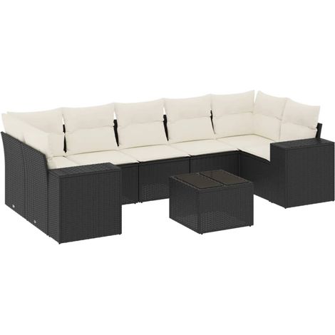 Set de sofás de jardín 8 piezas y cojines ratán sintético negro vidaXL (1/5)