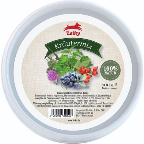 Mélange de plantes à l'aronia et à l'églantier 100 g Pour chiens et chats Antioxydants Soutien hépatique et rénal Protection anticancéreuse Leiky
