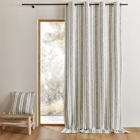 Rideau 100% coton rayures tapissier LOURMARIN Kaki 140x260 cm (1/3)