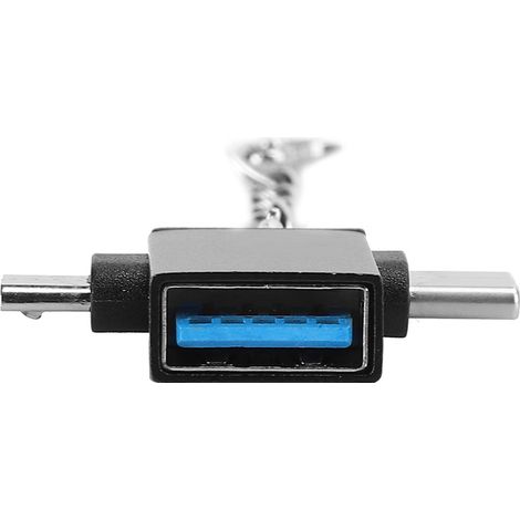 Lot de 2 adaptateurs OTG 2 en 1 USB 3.0 vers micro USB Type C avec boîtier en alliage d'aluminium et chaînette pour Android (noir).